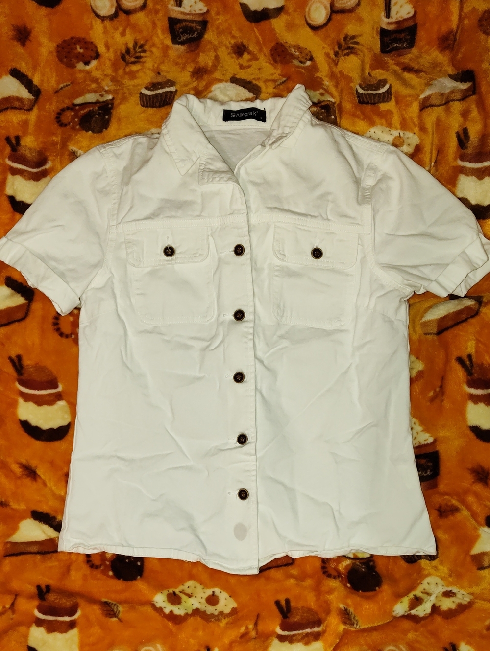 Allegra K White Short-Sleeve Button-Front Shirt